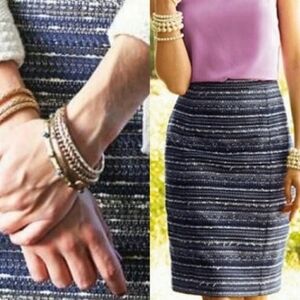 Lilly Puliter Estate Boucle Tweed Pencil Skirt Navy Size 8